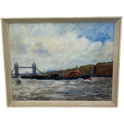 88 - AN OIL PAINTING ON BOARD DEPICTING THE THAMES,

Signed 'A Rolles'

45cm x 35cm

Mounted in a frame 
... 