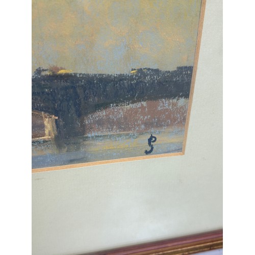 8 - PAT JOBSON: A PASTEL DRAWING TITLED 'SUNSET, CHELSEA', 

Label to verso for the Wapping Group of Art... 