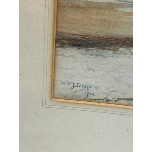 96 - A WATERCOLOUR PAINTING ON PAPER DEPICTING SEATED FIGURES ON THE BEACH, 

Signed W.E.J. Dean. 

33cm ... 