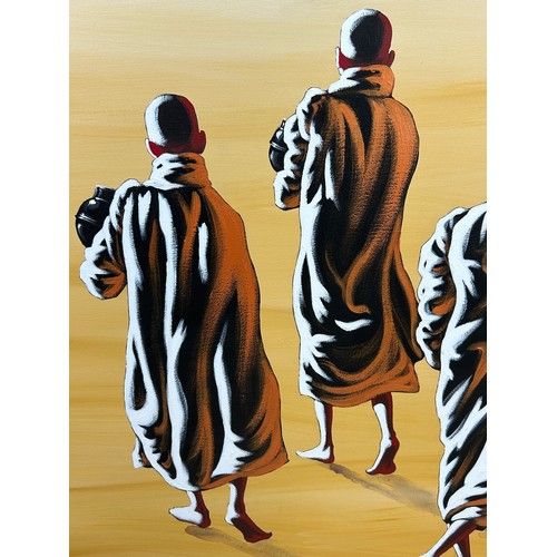 57 - MIN WAE AUNG (BURMESE B.1960): AN ACYRLIC PAINTING ON CANVAS DEPICTING FOUR MONKS, 

127cm x 92cm 

... 