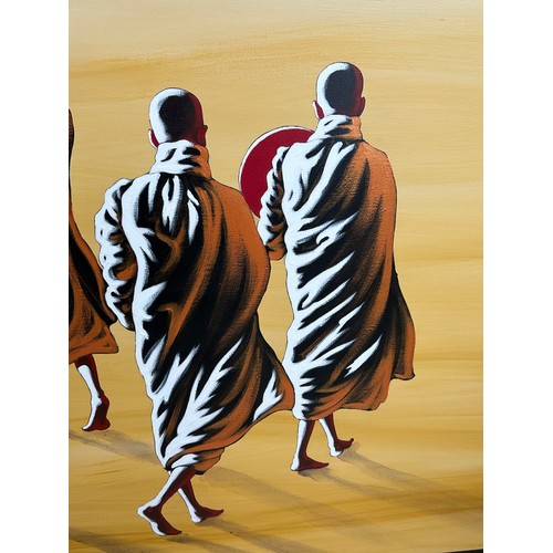 57 - MIN WAE AUNG (BURMESE B.1960): AN ACYRLIC PAINTING ON CANVAS DEPICTING FOUR MONKS, 

127cm x 92cm 

... 