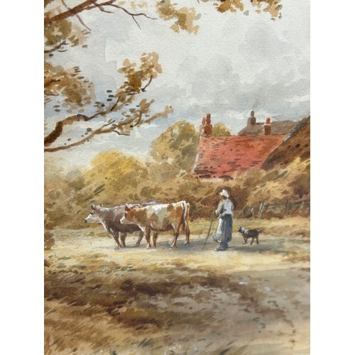 111 - HENRY H. PARKER (BRITISH 1858-1930): A WATERCOLOUR PAINTING ON PAPER DEPICTING A LANDSCAPE WITH A FI... 