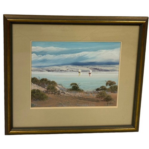 102 - DAVID DRIDEN (AUSTRALIAN B.1932): A PAINTING ON PAPER 'SUNDAY COORONG', 

Label to verso 'Thomas Agn... 