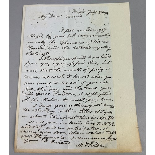 141 - ASTRONOMY: MOSES HOLDEN (BRITISH ASTRONOMER 1777-1864): AN AUTOGRAPHED LETTER SIGNED M'HOLDEN' ADDRE... 