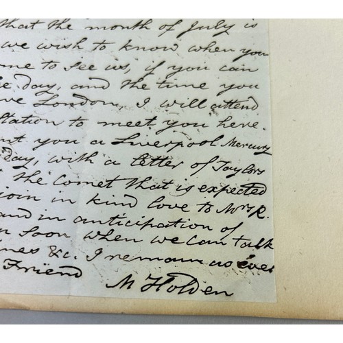 141 - ASTRONOMY: MOSES HOLDEN (BRITISH ASTRONOMER 1777-1864): AN AUTOGRAPHED LETTER SIGNED M'HOLDEN' ADDRE... 