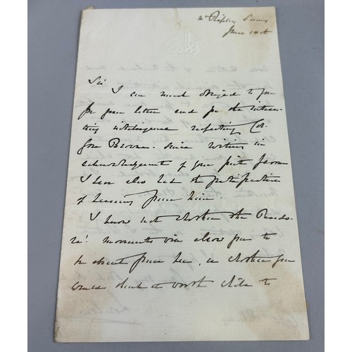 143 - WILLIAM KING NOEL 1ST EARL OF LOVELACE (BRITISH 1805-1893): AN AUTOGRAPHED SIGNED LETTER ADDRESSED T... 