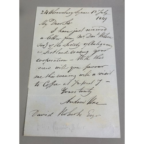 145 - ANDREW URE (SCOTTISH 1778-1857): AN AUTOGRAPHED SIGNED LETTER ADDRESSED TO SCOTTISH PAINTED DAVID RO... 