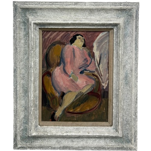 41 - FRITH MILWARD (BRITISH 1906-1982): AN OIL PAINTING ON BOARD DEPICTING A VOLUPTUOUS LADY PAINTED CIRC... 