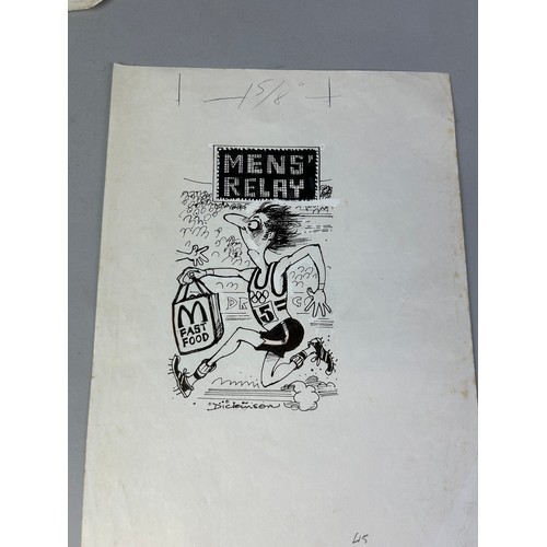 128 - GEOFFREY DICKINSON: A GROUP OF POLITICAL/SATIRICAL CARTOON DRAWINGS ON PAPER ALONG WITH THREE EARLY ... 