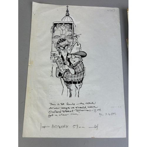 128 - GEOFFREY DICKINSON: A GROUP OF POLITICAL/SATIRICAL CARTOON DRAWINGS ON PAPER ALONG WITH THREE EARLY ... 