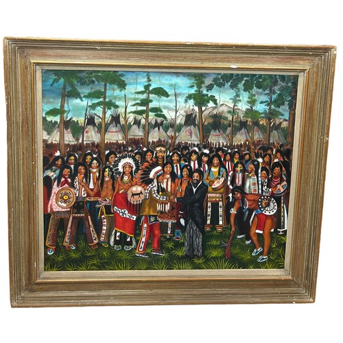 69 - JOHN KING-SUN DANCE: AN OIL PAINTING ON CANVAS TITLED 'ABRAHAM LINCOLN MEETING THE CHIEFS OF THE SIO... 