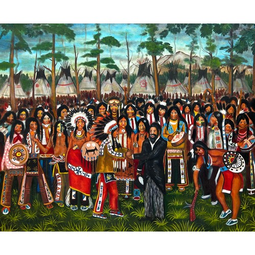 69 - JOHN KING-SUN DANCE: AN OIL PAINTING ON CANVAS TITLED 'ABRAHAM LINCOLN MEETING THE CHIEFS OF THE SIO... 