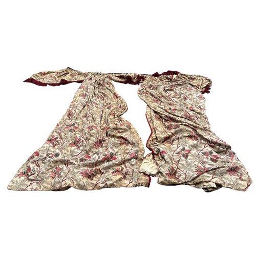 875 - A LARGE PAIR OF COLEFAX AND FOWLER FLORAL CURTAINS WITH PELEMET AND TWO RED TIE BACKS, 

Curtains 30... 