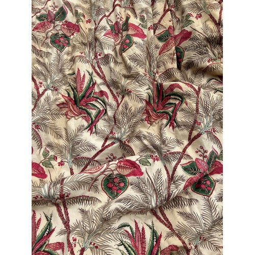 875 - A LARGE PAIR OF COLEFAX AND FOWLER FLORAL CURTAINS WITH PELEMET AND TWO RED TIE BACKS, 

Curtains 30... 