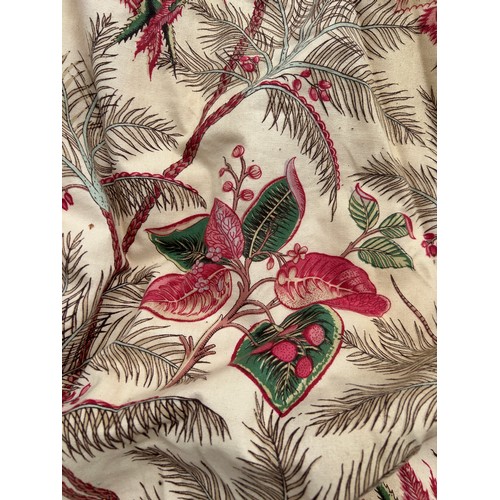 875 - A LARGE PAIR OF COLEFAX AND FOWLER FLORAL CURTAINS WITH PELEMET AND TWO RED TIE BACKS, 

Curtains 30... 