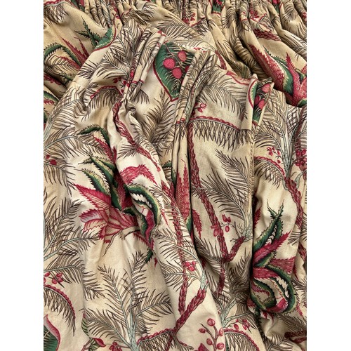 875 - A LARGE PAIR OF COLEFAX AND FOWLER FLORAL CURTAINS WITH PELEMET AND TWO RED TIE BACKS, 

Curtains 30... 