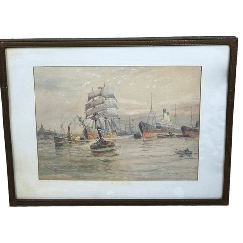 99 - A WATERCOLOUR PAINTING ON PAPER DEPICTING SHIPS 'ON THE THAMES', LONDON,

37cm x 27cm 

Mounted in a... 