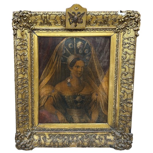 54A - A PRINTED PORTRAIT OF EMPRESS ALEXANDRA FEODOROVNA (1872-1918): MOUNTED IN AN ORNATE GILT WOOD FRAME... 