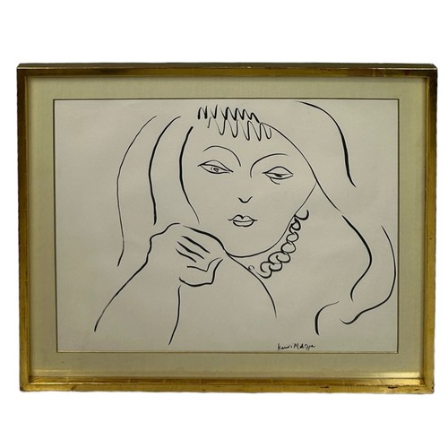 1 - ATTRIBUTED TO HENRI MATISSE (FRENCH 1869-1954): A BRUSH AND INK DRAWING ON PAPER 'TÊTE DE FEMME',

7... 