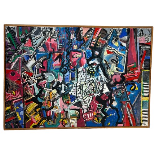 71 - 20TH CENTURY SCHOOL: A LARGE ABSTRACT OIL PAINTING ON CANVAS, 

Indistinctly signed.

100cm x 70cm 
... 