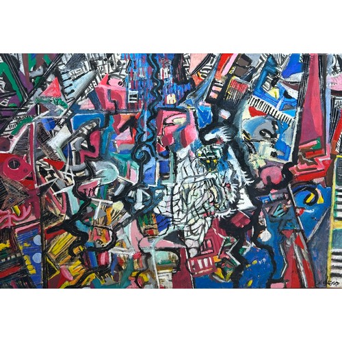 71 - 20TH CENTURY SCHOOL: A LARGE ABSTRACT OIL PAINTING ON CANVAS, 

Indistinctly signed.

100cm x 70cm 
... 