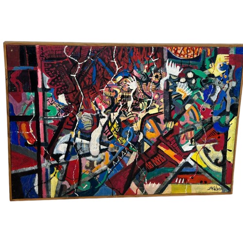 87 - 20TH CENTURY SCHOOL: A LARGE ABSTRACT OIL PAINTING ON CANVAS, 

Indistinctly signed.

100cm x 70cm 
... 