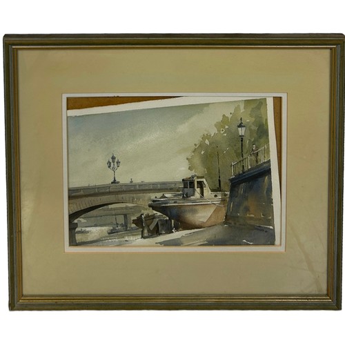 21 - DAVID GRIFFIN (B.1952): A WATERCOLOUR PAINTING ON PAPER DEPICTING A RIVER SIDE IN LONDON, 

35cm x 2... 