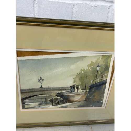 21 - DAVID GRIFFIN (B.1952): A WATERCOLOUR PAINTING ON PAPER DEPICTING A RIVER SIDE IN LONDON, 

35cm x 2... 