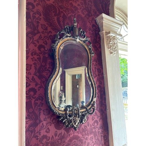 2 - A 19TH CENTURY GILT WOOD GIRANDOLE WALL MIRROR, 

90cm x 46cm