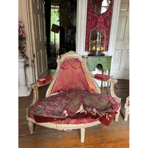 8 - A PAIR OF 19TH CENTURY FRENCH GILT WOOD CORNER CHAIRS UPHOLSTERED IN CRIMSON FLORAL FABRIC,

108cm x... 