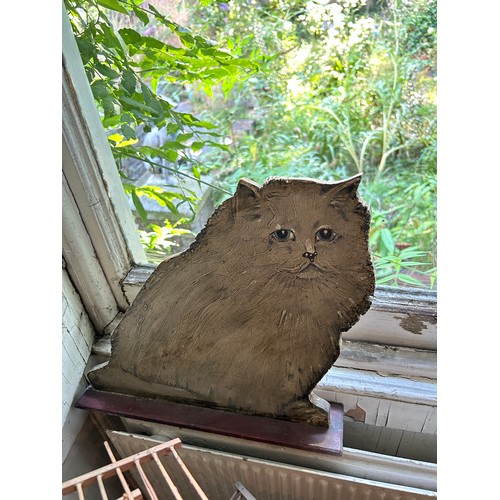 9 - TWO PAINTED WOODEN CAT DUMMY BOARDS

Largest 45cm x 43cm