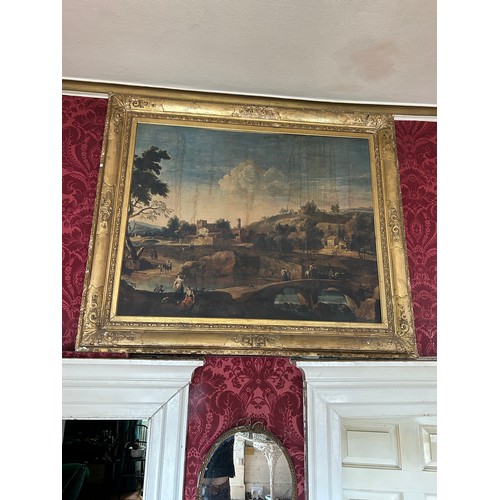 13 - A LARGE CLASSICAL ITALIAN PRINT IN A FINE 19TH CENTURY GILT WOOD FRAME, 

146cm x 122cm