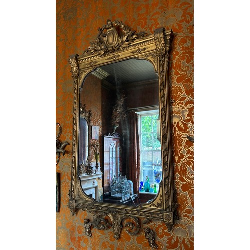 15 - A VICTORIAN GILT WOOD AND COMPOSITE RECTANGULAR WALL MIRROR,

134cm x 74cm