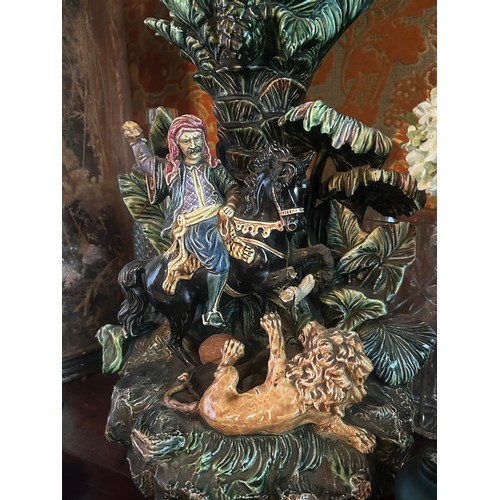 27 - A LARGE MAJOLICA GROUP 'SAMSON AND THE LION' 

49cm x 28cm