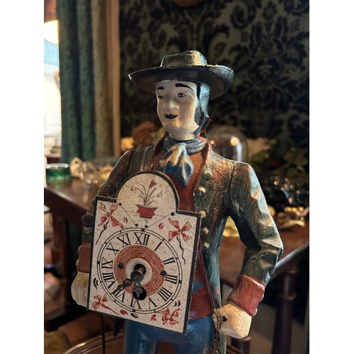 45 - A DUTCH TOLEWARE FIGURE CLOCK, 

38cm x 20cm x 12cm