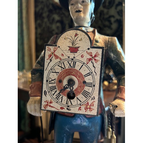 45 - A DUTCH TOLEWARE FIGURE CLOCK, 

38cm x 20cm x 12cm