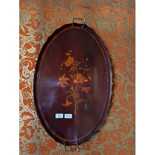 34 - AN EDWARDIAN MARQUETRY INLAID OVAL TRAY,

Tray 68cm x 40cm