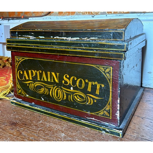 29 - NAVAL INTEREST: A WOODEN BOX PAINTED 'CAPTAIN SCOTT', WITH A SHIP,