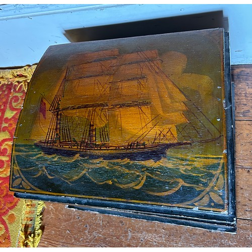 29 - NAVAL INTEREST: A WOODEN BOX PAINTED 'CAPTAIN SCOTT', WITH A SHIP,