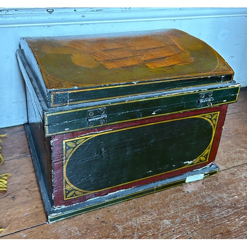 29 - NAVAL INTEREST: A WOODEN BOX PAINTED 'CAPTAIN SCOTT', WITH A SHIP,