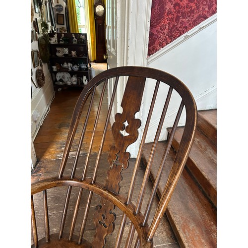 51 - AN ANTIQUE SPINDLE BACK WINDSOR ARMCHAIR ALONG WITH ANOTHER SIMILAR,

110cm x 55cm x 55cm