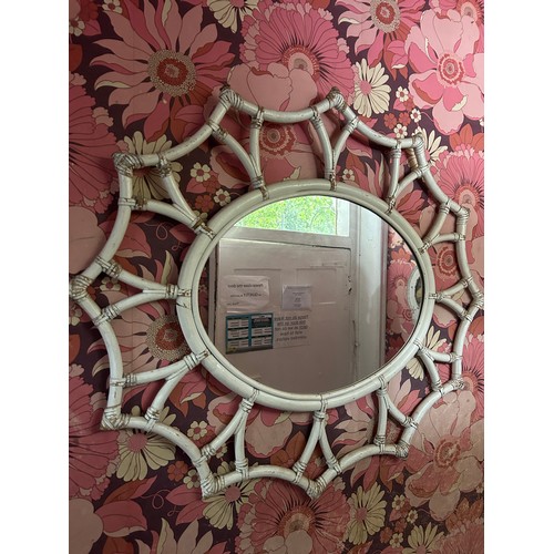 59 - A MID CENTURY PAINTED WHITE BAMBOO MIRROR, 

106cm x 92cm