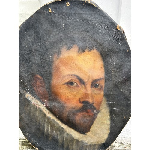 65 - AN OIL PAINTING ON CANVAS DEPICTING A GENTLEMAN'S HEAD AND RUFF, 

42cm x 35cm