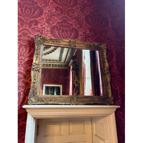 69 - A 19TH CENTURY GILT WOOD WALL MIRROR, 

100cm x 85cm