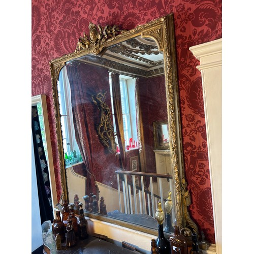 72 - A LARGE 19TH CENTURY FRENCH GILT WOOD WALL MIRROR,

143cm x 130cm