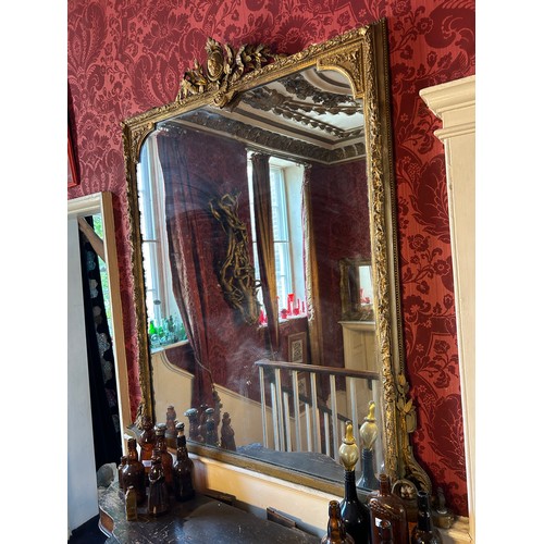 72 - A LARGE 19TH CENTURY FRENCH GILT WOOD WALL MIRROR,

143cm x 130cm