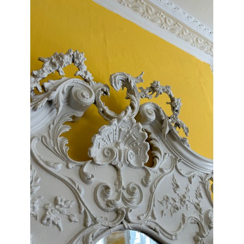 74 - A LARGE WHITE PAINTED VICTORIAN OVERMANTLE MIRROR, 

135cm x 130cm