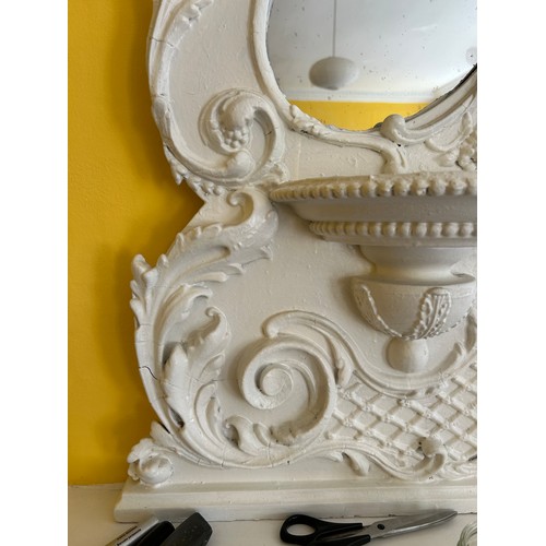 74 - A LARGE WHITE PAINTED VICTORIAN OVERMANTLE MIRROR, 

135cm x 130cm