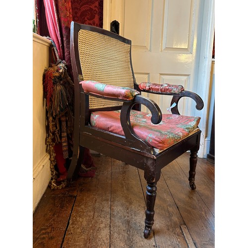 75 - A 19TH CENTURY MAHOGANY CAMPAIGN ARMCHAIR, 

102cm x 80cm x 63cm