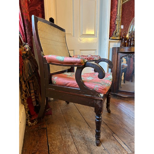 75 - A 19TH CENTURY MAHOGANY CAMPAIGN ARMCHAIR, 

102cm x 80cm x 63cm